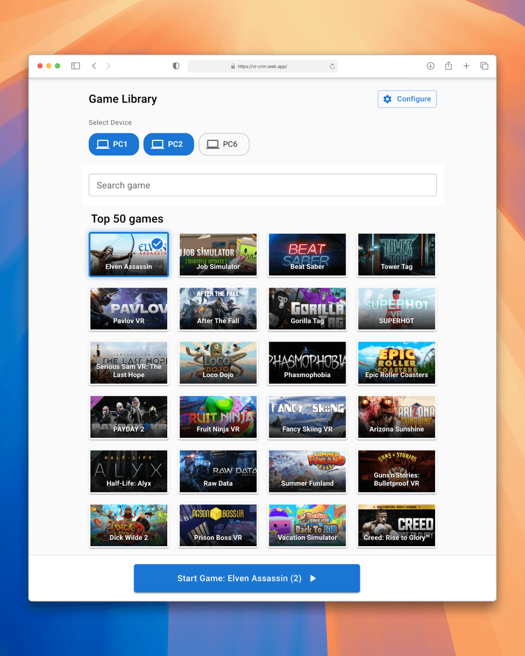 PC Game Launcher Interface
